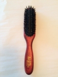 natural hair brush, red varnished beechwood, 7 rows of natural boar's bristles in cushion, 18 x 5 cm, Made in Germany. Similar to the Mason Pearson or Kent Hairbrushes.